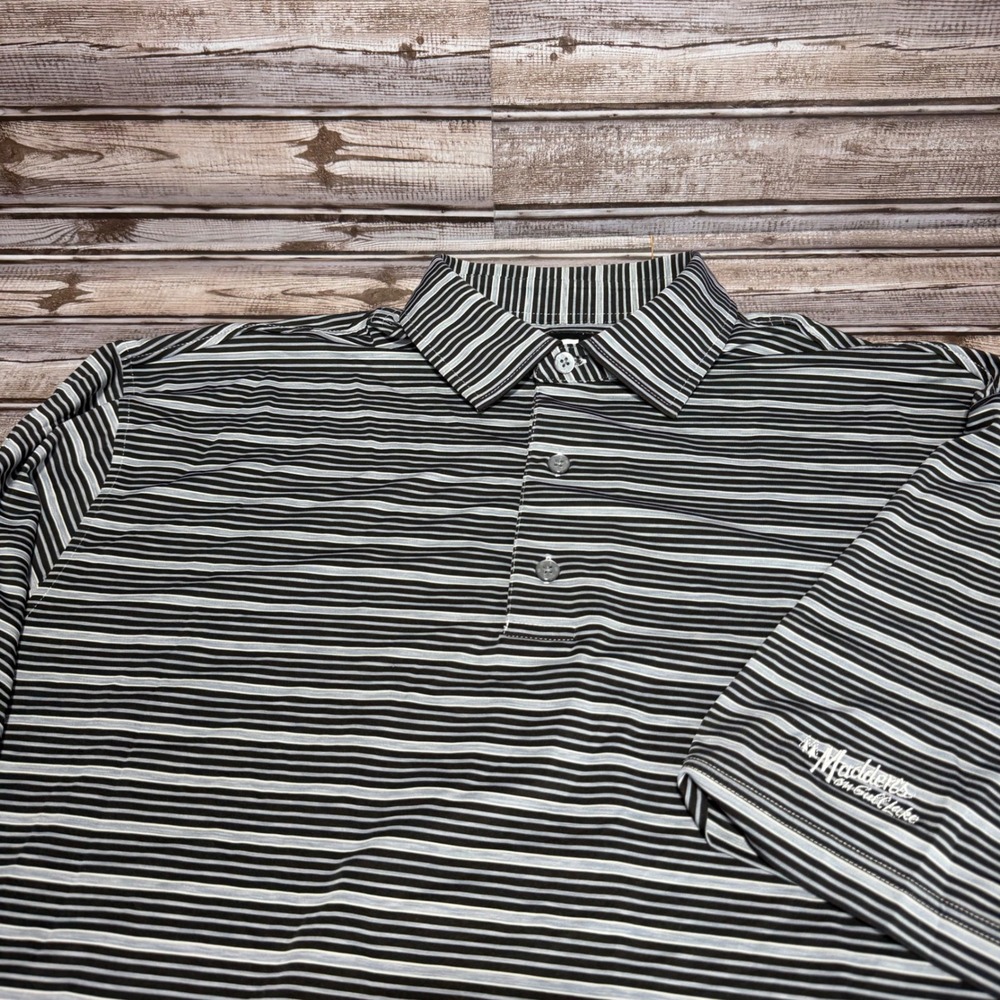 FootJoy Polo Shirt Mens XXL Black Gray Striped Short Sleeve Madden's Logo